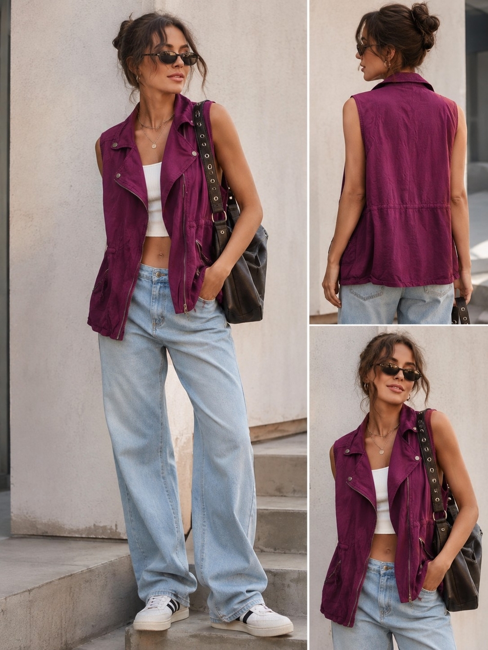 Maurices Sleeveless Moto Vest in Deep Plum